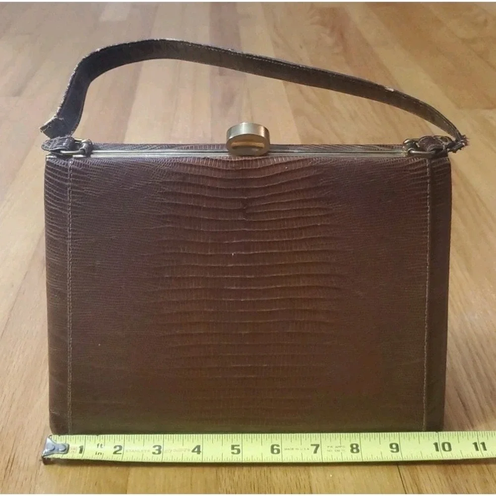 Vintage‎ Croc Leather Handbag Satchel Purse Leon Of California USA 50s *FLAWS